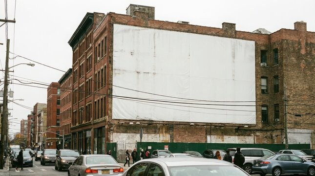 Mockup of a large blank billboard on an old city building