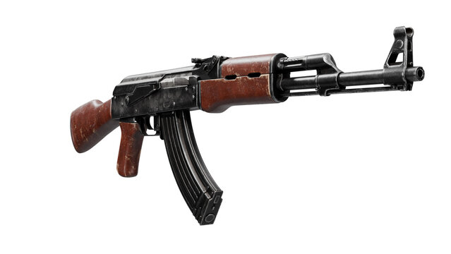Close-up of a classic AK-47 assault rifle on white background