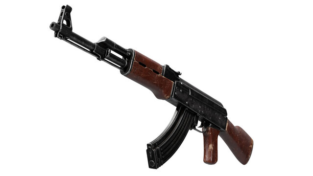 Vintage ak-47 Kalashnikov assault rifle isolated on white.