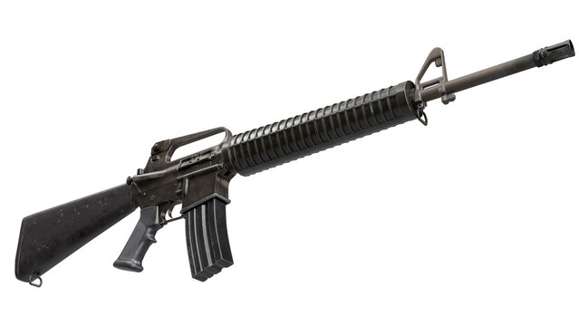 Vintage m16 rifle with metal magazine and carry handle