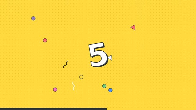 Countdown retro timer animation from 10 to 0 with confetti
