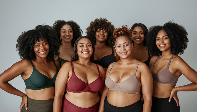 Group of diverse women smiling together representing body positivity confidence beauty and inclusive lifestyle concept