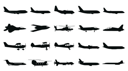 Collection of airplane silhouettes flying. © Kebo