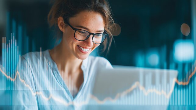 Data Analytics concept, Data Annotation, Data Analysis, Smile businessman use laptop analyzing data for competitor benchmarking and market positioning