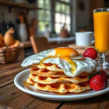 Desayuno Gourmet con Fresas Frescas y Jarabe Dulce