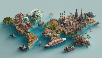 Naklejka premium Global Industry and Trade Map - A World of Commerce and Connectivity.