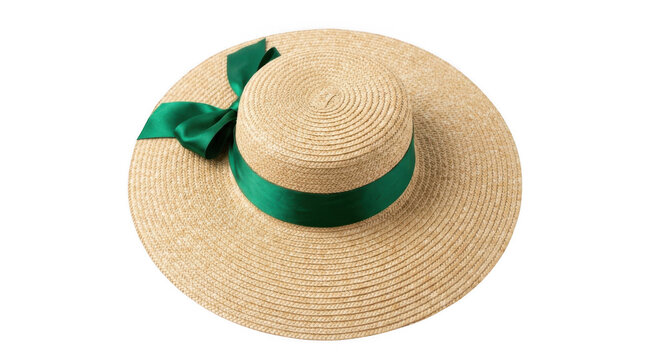 straw hat with green ribbon and bow