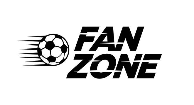 A black and white logo of a soccer ball with the words Fan Zone