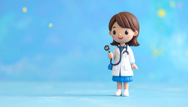 Cute Clay Doctor with Medical Theme and Copy Space