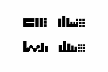 Fototapeta premium Geometric arabic-inspired designs with bold black patterns on white background