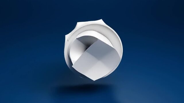 Abstract White Cube Unfolding and Transforming on Blue Background
