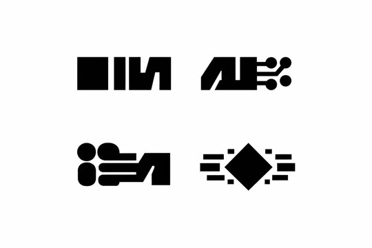 Abstract geometric logos with modern digital elements in black and white design