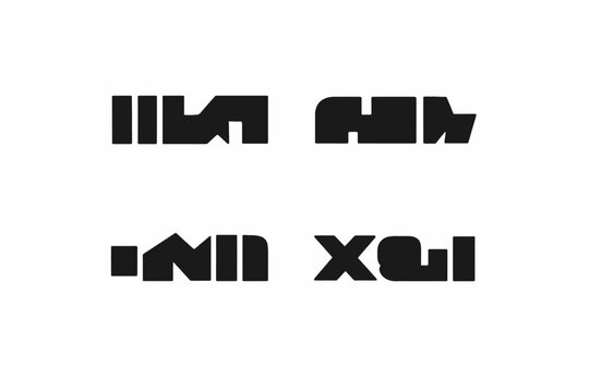 Bold abstract typography design featuring stylized black letters on white background