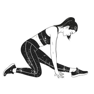 Woman stretching legs in athletic wear, split stretch