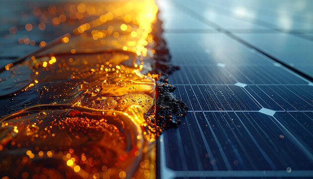 Solar Panel Devastation: A stark visual representation of environmental damage, with a solar panel rendered useless by an intense blaze.