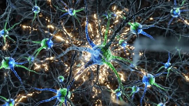 Neurons connecting in a neural network.