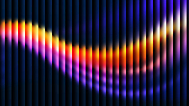 Vibrant sound wave spectrum with rainbow lighting on dark background