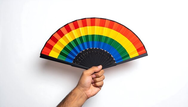 Rainbow fan in a hand.