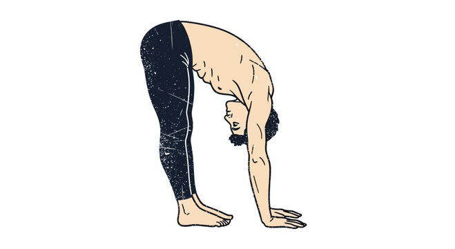 Man performing forward fold yoga pose, Uttanasana, with hands on floor