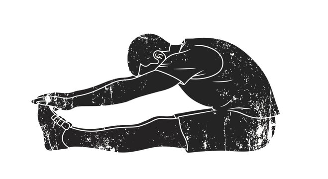 Man stretching hamstrings in seated forward bend pose, grunge texture