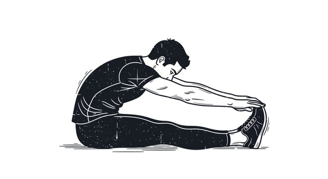 Man stretching hamstrings, seated forward bend exercise illustration