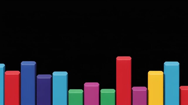 Animated Colorful Bar Chart Rising and Falling on Black Background