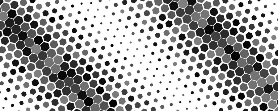 Hexagon Vector Abstract Geometric Technology Background. Halftone Hex Retro Simple Pattern. Minimal Style Dynamic Tech Wallpaper.