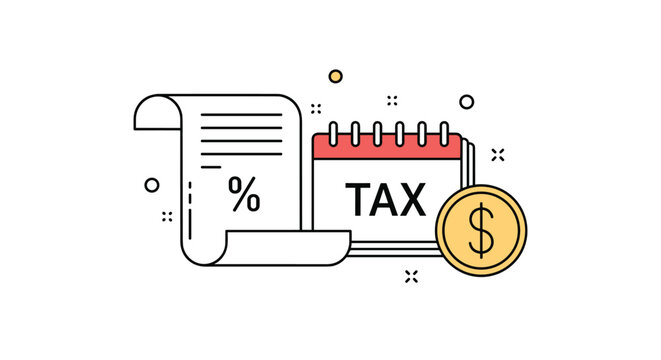 Tax payment and financial planning concept with calendar icon tax form and dollar coin in flat design style.