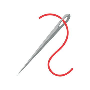 Sewing Needle with Red Thread Loop.