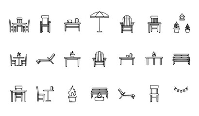 Garden furniture line icon vector set with patio chair table umbrella and backyard elements © SHAHADAT