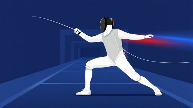Vector illustration of a fencer lunging forward in action
