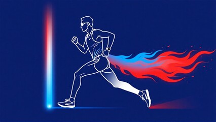 Naklejka premium Energetic runner sprinting towards a glowing vertical light beam