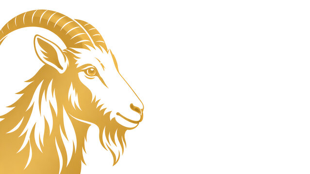 &ldquo;Golden Goat Head Flat Vector Illustration for Eid al Adha Isolated on White Background with Copy Space&rdquo;