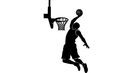 Obraz premium Silhouette of a basketball player dunking a ball into hoop
