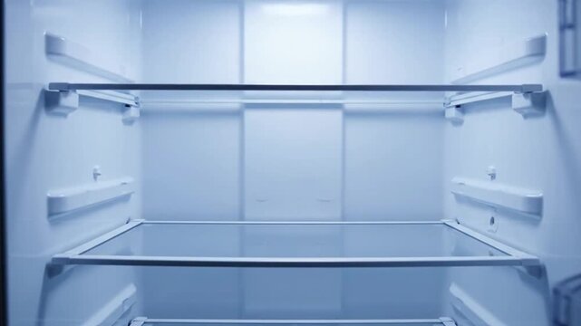Empty refrigerator interior with clean shelves.
