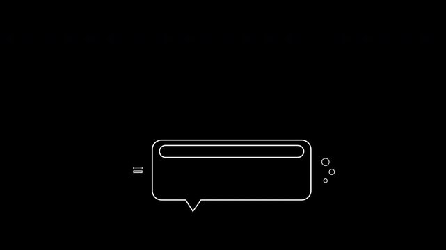 Clean modern motion graphic featuring a white outline speech bubble with message line and subtle pop accents on a black background