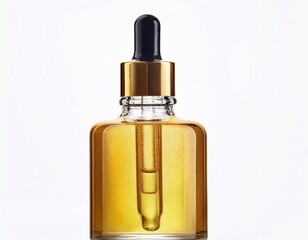 Fototapeta premium glass dropper bottle with golden liquid cosmetic serum isolated on white background
