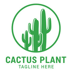 Obraz premium Green cactus plant logo with circle frame and placeholder text icon