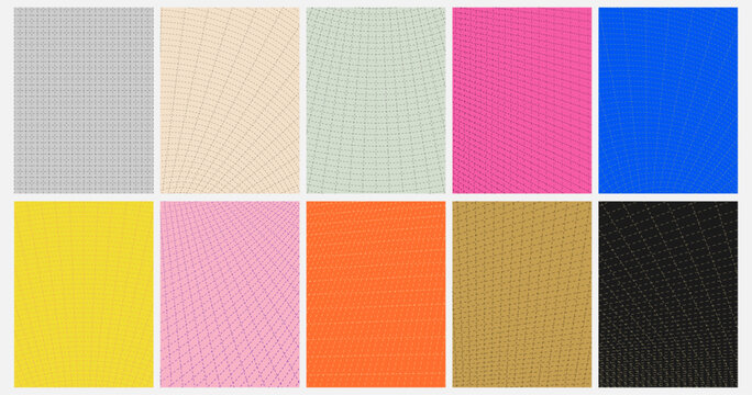 Vector illustration. Bright background. Warped perspective grids with dashed lines. Trendy abstract design for book cover, brochure, magazine, poster, flyer. Vibrant geometric pattern collection