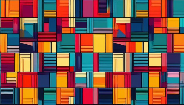 abstract geometric seamless pattern with colorful overlapping rectangles in modern mosaic style vibrant repeating background for wallpaper textile wrapping paper digital design and creativ
