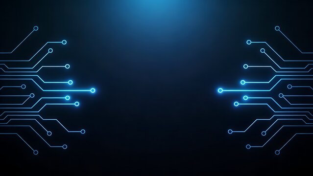 Blue Glowing Circuit Board Lines with Center Copy Space