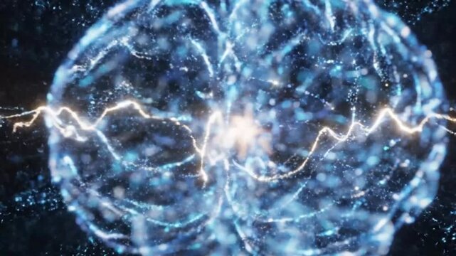 A mesmerizing video showcasing a vibrant blue network of glowing lines and dots in a dark background