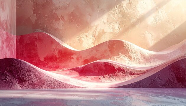Warm Plaster and Ruby Stone Abstract Luxury Background with Fine Dust Grain and Soft Atmospheric Depth