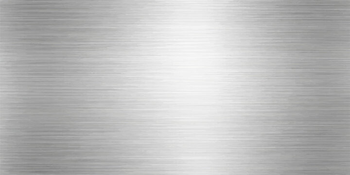 A seamless brushed metal plate background featuring a textured stainless steel or aluminum surface with industrial silver reflections and a shiny gray metallic pattern on a titanium sheet material