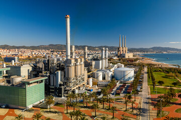 thermal energy power plant on the coast, The infrastructure using natural gas to produce electric power and energy © davide bonaldo