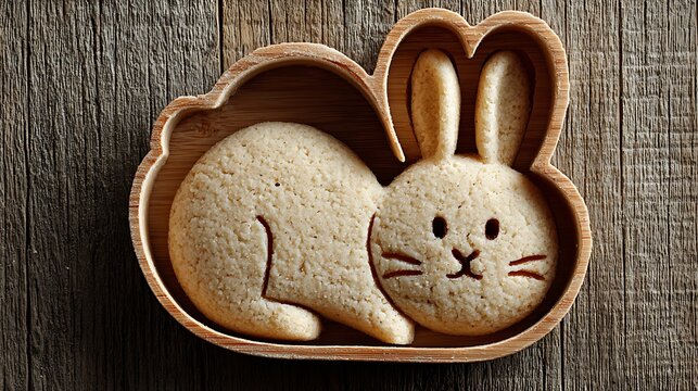 Cute green rabbit-shaped easter chocolate cookie in a heart-shaped box