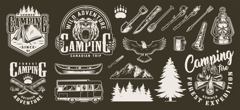 Camping symbols and tools
