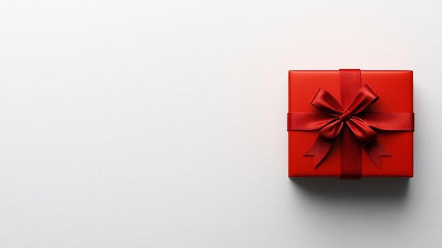 Red Gift Box with Ribbon on White Background.
