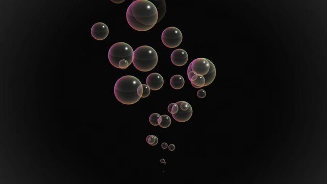 Realistic 3D bubbles rising and floating on a black background