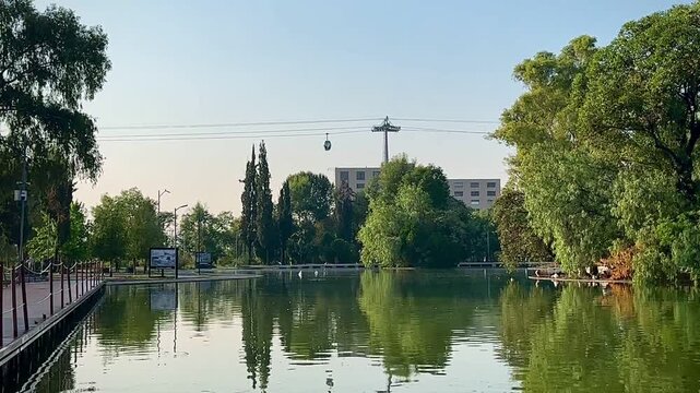 Lake Reflections and Cable Car View in Chapultepec Park (Mexico City, Mexico)